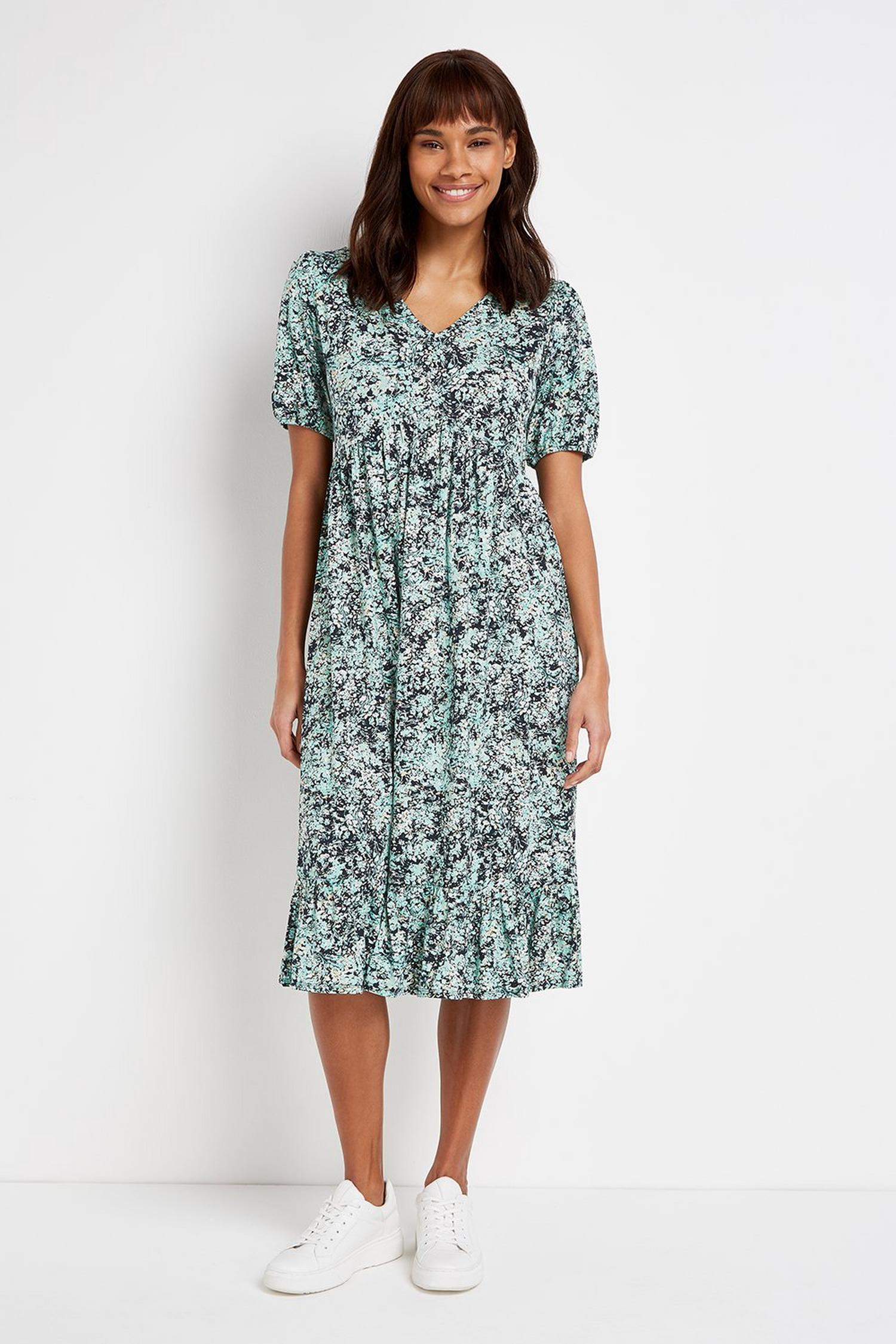 PETITE Blue Floral Print Midi Dress | Wallis UK